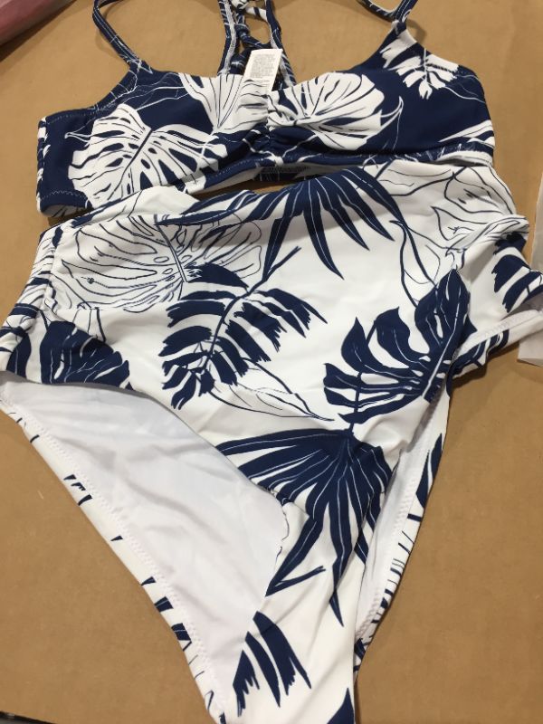 Photo 2 of Blue And White Leafy High Waisted Bikini
size s