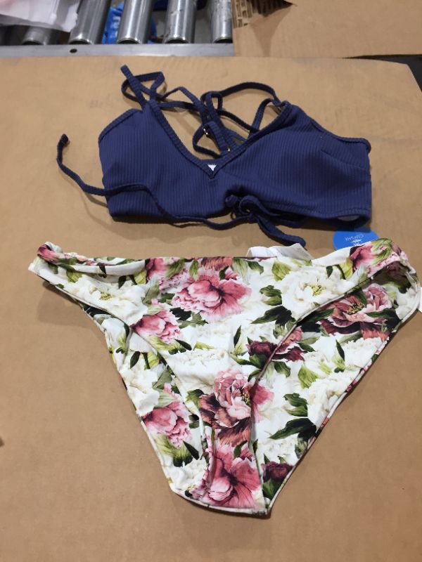 Photo 2 of Blue Top With Floral Bikini Set
