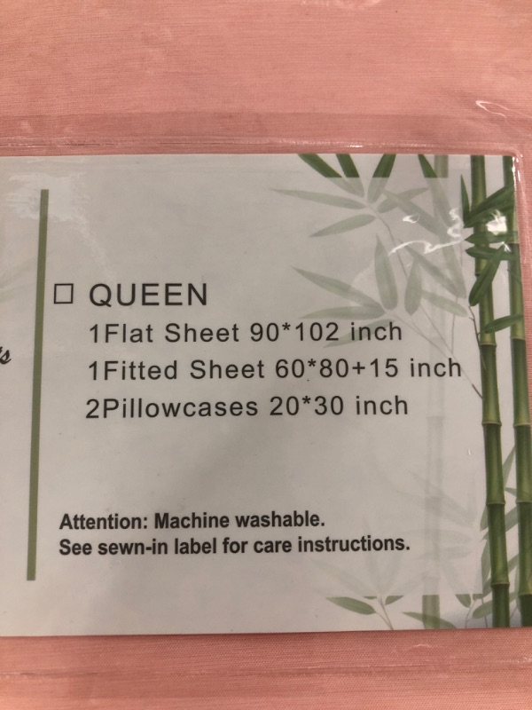 Photo 3 of BAMBOO SHEET SET. PINK. QUEEN SIZE. 