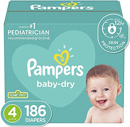 Photo 1 of Diapers Size 4, 186 Count - Pampers Baby Dry Disposable Baby Diapers, ONE MONTH SUPPLY, Packaging & Prints May Vary
