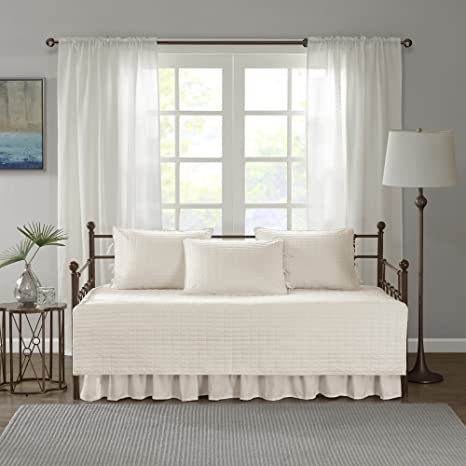 Photo 2 of Comfort Spaces Daybed Cover - Luxe Double Sided Quilting, All Season Cozy Bedding with Bedskirt, Matching Shams, Kienna Ivory 75"x39" 5 Piece
