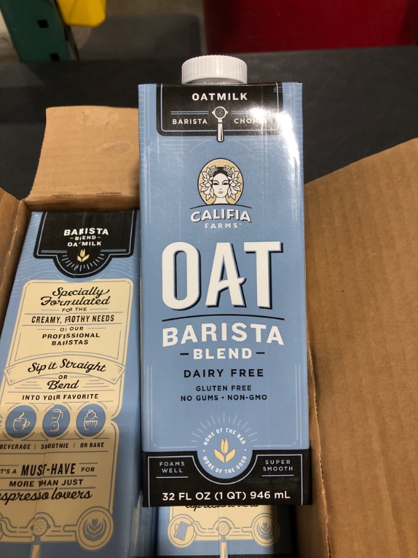 Photo 3 of Califia Farms - Oat Milk, Unsweetened Barista Blend, 32 Fl Oz (Pack of 6) | Shelf Stable | Non Dairy Milk | Creamer | Vegan | Plant Based | Gluten-Free | Non-GMO
05/2022.