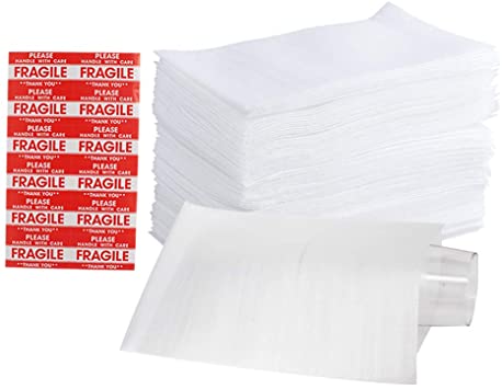 Photo 1 of 100 Pack 7.5”x 12" Foam Wrap Cushion Pouches (0.75mmThickness), Extra 5 Pack Fragile Stickers Labels(60 pcs) - Protect Dishes, Glasses, Porcelain & Fragile Items, for Moving, Packing. LOT OF 2.
