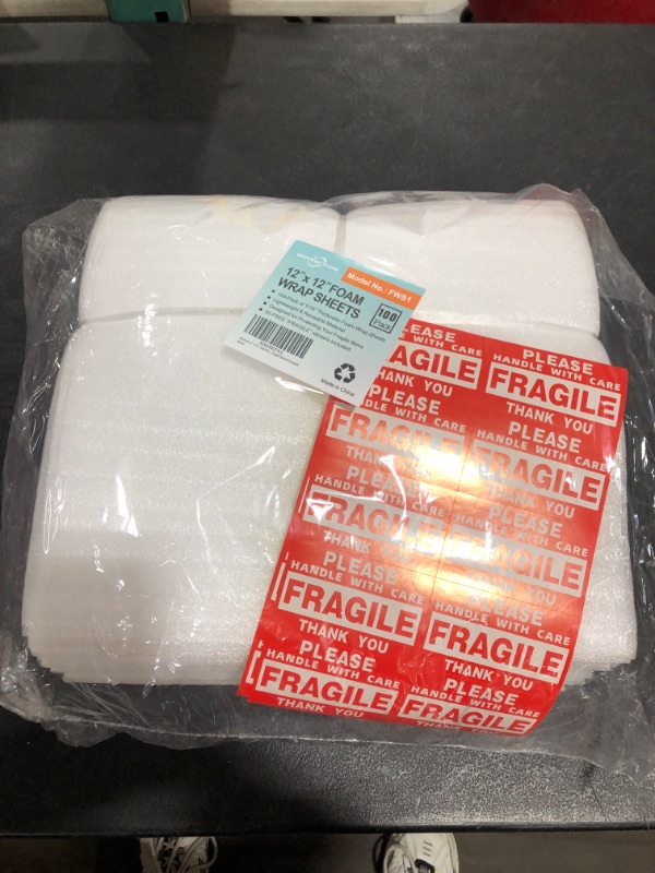 Photo 3 of 100 Pack 7.5”x 12" Foam Wrap Cushion Pouches (0.75mmThickness), Extra 5 Pack Fragile Stickers Labels(60 pcs) - Protect Dishes, Glasses, Porcelain & Fragile Items, for Moving, Packing. 
