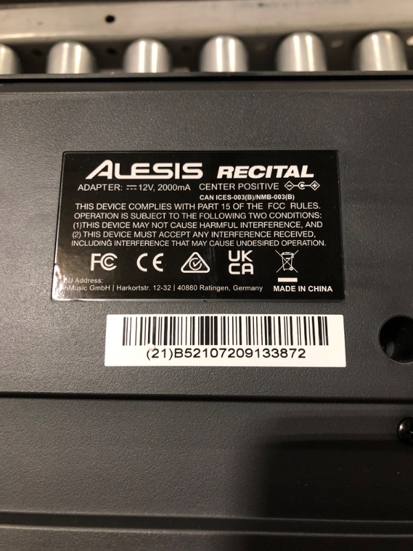 Photo 5 of Alesis Recital – 88 Key Digital Piano Keyboard with Semi Weighted Keys, 2x20W Speakers, 5 Voices, Split, Layer and Lesson Mode, FX and Piano Lessons. MISSING ORIGINAL BOX. PRIOR USE.
