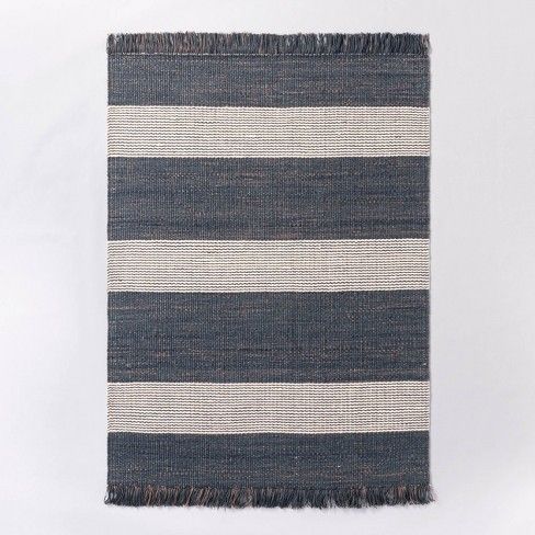 Photo 1 of 5'x7' Highland Hand Woven Striped Jute/wool Area Rug Blue - Threshold™ Designed With Studio Mcgee : Target
