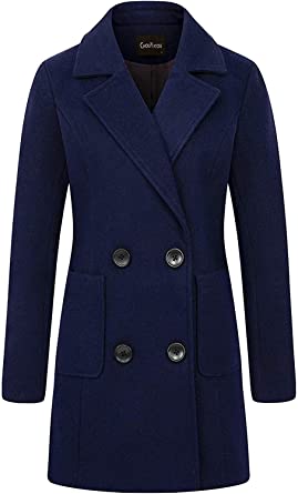 Photo 1 of Chouyatou Women Elegant Notched Collar Double Breasted Wool Blend Over Coat
