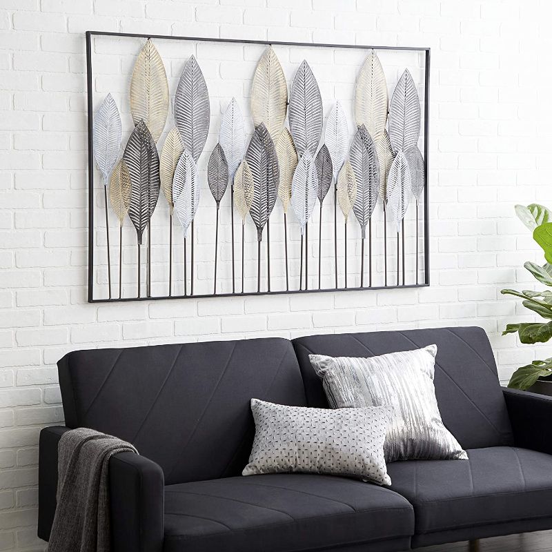 Photo 1 of Deco 79 Farmhouse Metal Leaves Wall Decor, Ready to Hang, 59"W x 37"H, Black/Silver/Gold HEAVY BEND ON SIDE
