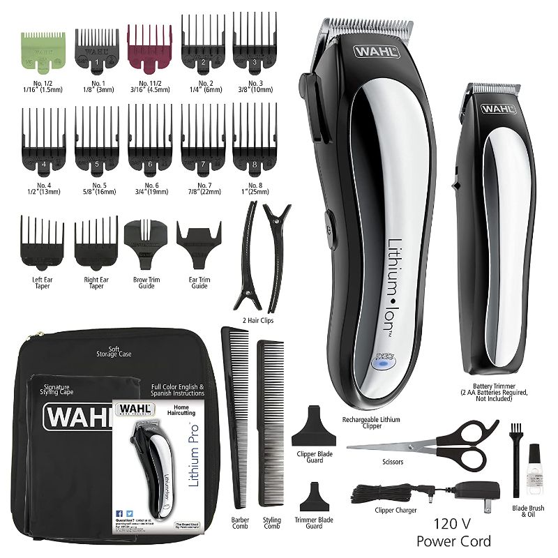 Photo 1 of Wahl Clipper Lithium Ion Cordless Haircutting & Trimming Combo Kit – Rechargeable Electric Razor for Grooming Heads, Beards, & All Body Grooming – Model 79600-2101
