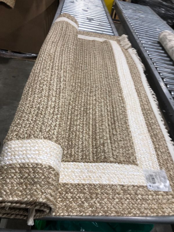 Photo 2 of 5' x 7'' Braided Outdoor Rug with Fringe Neutral/Ivory - Threshold designed with	