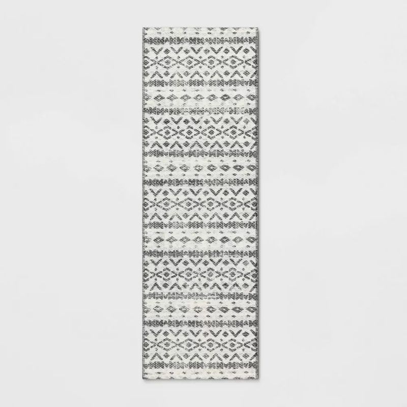 Photo 1 of 2'4"x7' Luna Aztec Diamond Printed Accent Rug Black - Opalhouse
