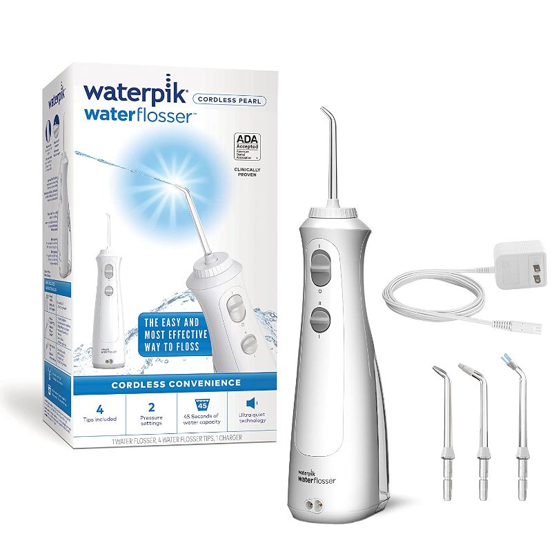 Photo 1 of Waterpik Cordless Pearl Rechargeable Portable Water Flosser for Teeth, Gums, ADA Accepted, WF-13 White MISSING PIK HEADS
