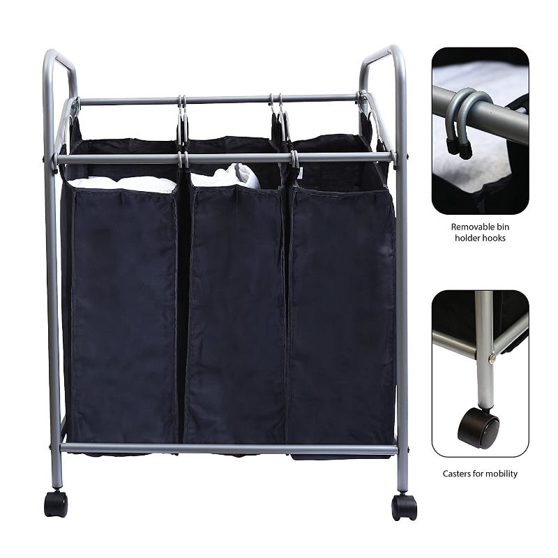 Photo 1 of YBM HOME Chrome/Black Triple Laundry Sorter Hamper 1620-11 (1)
