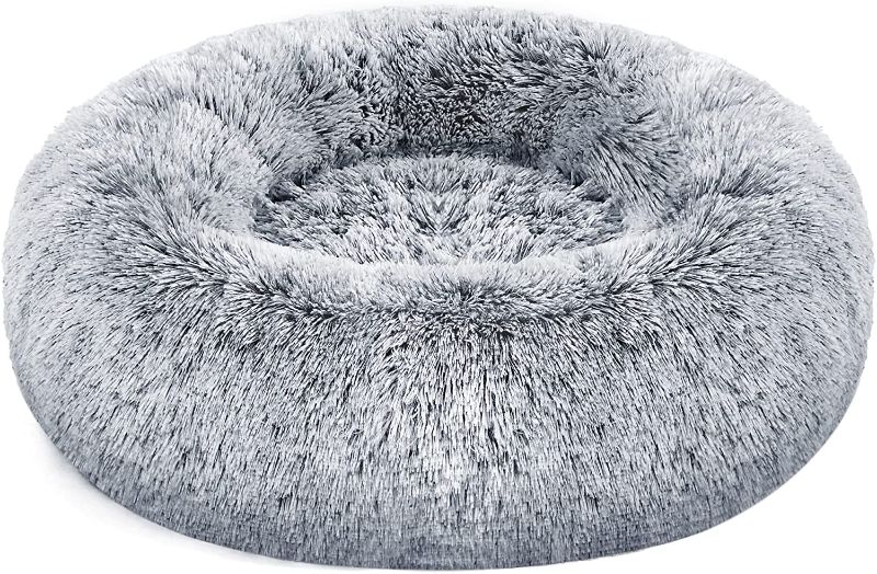 Photo 1 of  Dog Bed, Cat Bed, Soft Plush Surface, Donut-Shaped Dog Sofa with Removable Inner Cushion, Washable, 23 Inches Dia., Gray