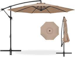 Photo 1 of 10ft Offset Hanging Market Patio Umbrella w/Easy Tilt Adjustment, Polyester Shade, 8 Ribs for Backyard, Poolside, Lawn and Garden - Tan
