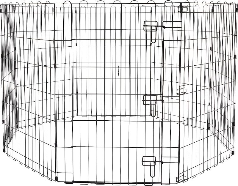 Photo 1 of Amazon Basics Foldable Metal Pet Dog Exercise Fence Pen With Door Gate - 60 x 60 x 36 Inches, Black
