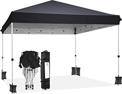 Photo 1 of Yuego 10x10 Pop Up Canopy Easy Setup Tents Instant Portable Outdoor Ez Up Heavy Duty Commercial Gazebo Outside Camping Canopy with Wheeled Carry Bag and 4 Sandbags
