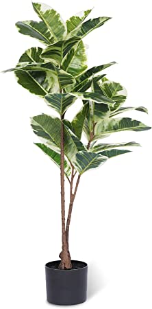 Photo 1 of Artificial Rubber Tree-Faux Tropical Fake Plant - Floor Silk Ficus Elastica Plant - 3.5 Ft Tall Aritificial Tree for Home Decor - Living Room, Garden, Office Indoor/Outdoor, B120
