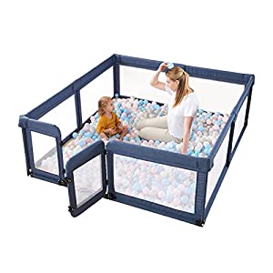 Photo 1 of Baby Playpen, Extra Large Playpen for Babies and Toddlers, Baby Gate Playpen Infant Play Yards Indoor Kids Activity Center for Baby Fence Play Area(Navy Blue)
