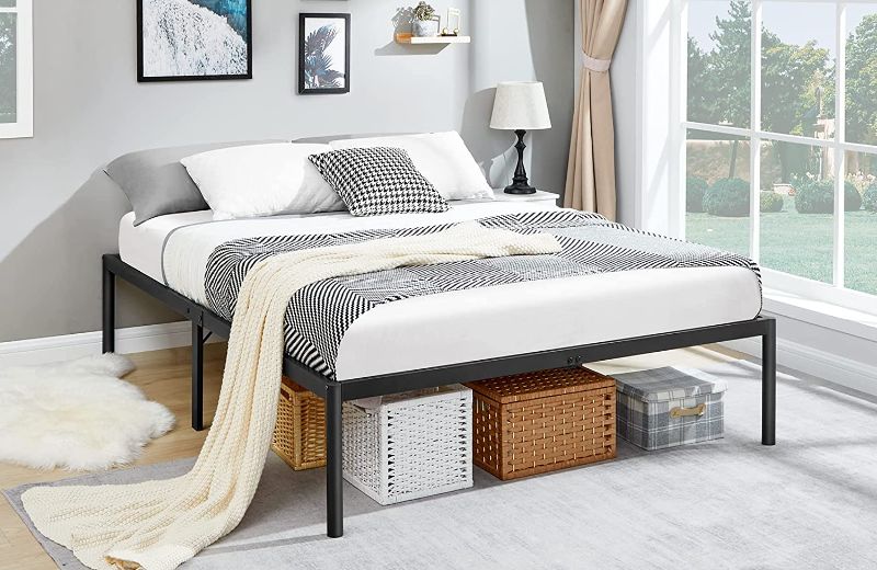 Photo 1 of WOHOMO Queen Bed Frame with Non-Slip Design, Platform Bed Frame Queen Size with Round Corner 15.75 inch Hight Anti Slip Support, Metal Slat Support, Not Squeak, No Box Spring Needed, Black
