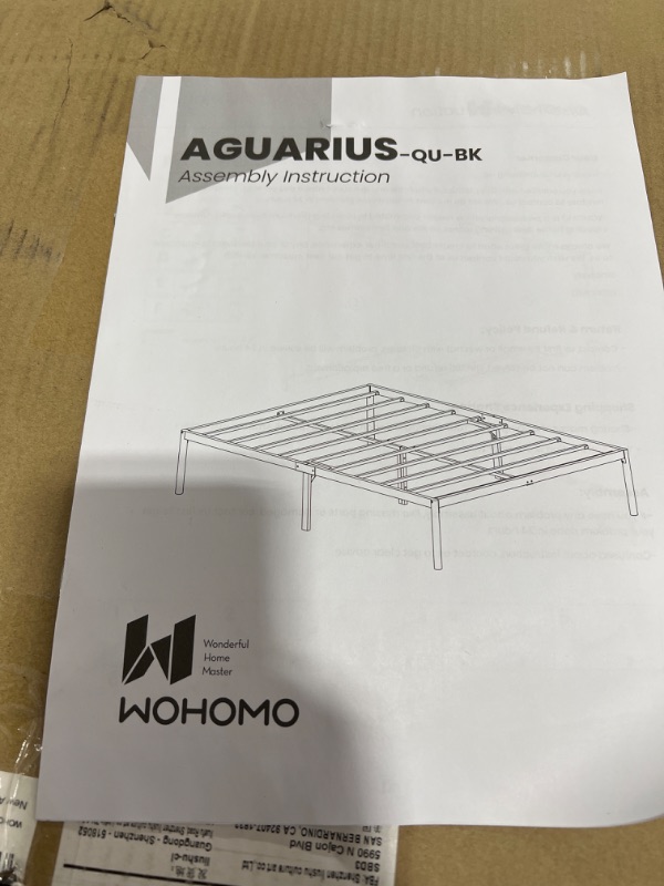 Photo 2 of WOHOMO Queen Bed Frame with Non-Slip Design, Platform Bed Frame Queen Size with Round Corner 15.75 inch Hight Anti Slip Support, Metal Slat Support, Not Squeak, No Box Spring Needed, Black
