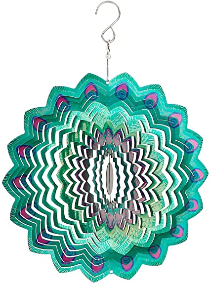 Photo 1 of WOGOON Wind Spinners Outdoor Decorations 12 Inches, 3D Metal Wind Catcher Mandalas Art for Yard Garden Patio Home Decor, Multi Color Hanging Pinwheels Lawn Ornaments Gifts (Green Peacock)
