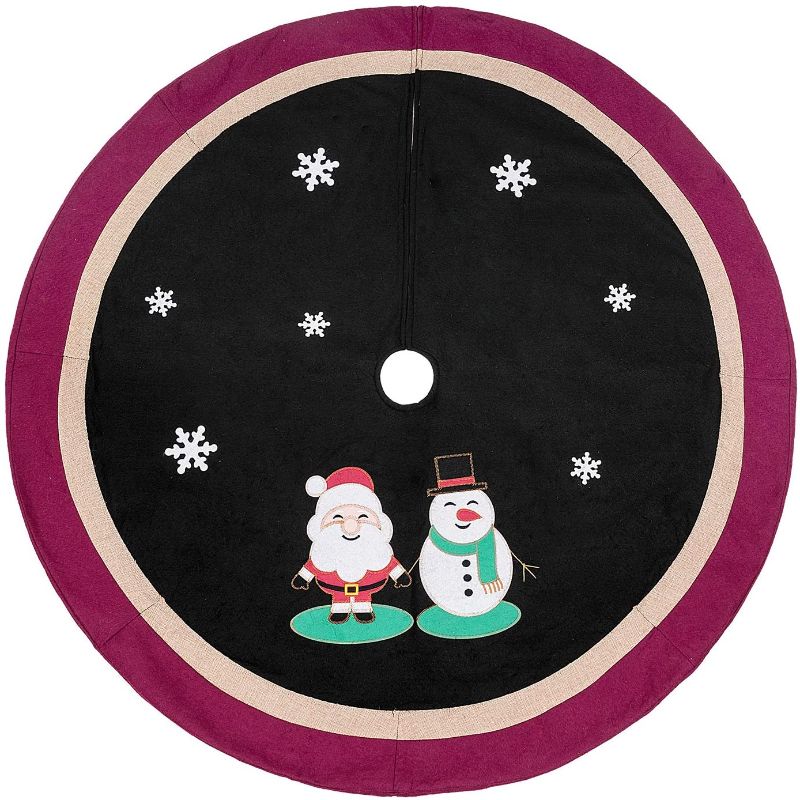 Photo 1 of Christmas Tree Skirt 48 inch Snowflake Snowman Red Tree Skirt Ornaments New Year Holiday Decorations Gifts