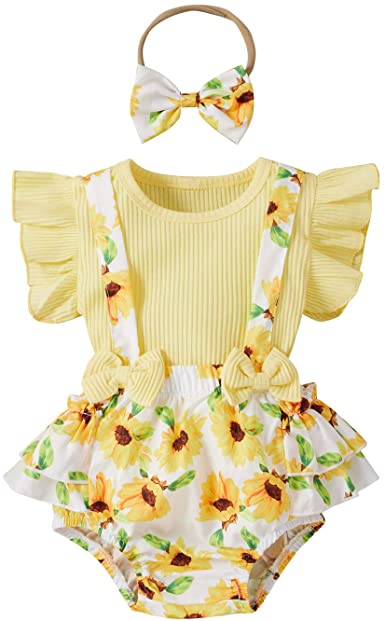 Photo 1 of Infant Newborn Baby Girl Summer Clothes Ribbed T-Shirt+Floral Shorts Pants+Headband 3PCS Summer Outfits 0-24M