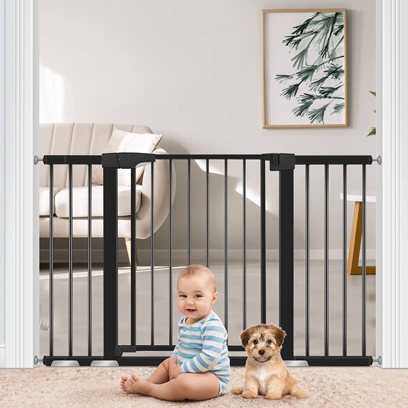 Photo 1 of Yacul Baby Gate with Door, 51.5" Extra Wide Pressure Mounted Dog Gates for Doorway Stairs, for 29.93" to 51.5" Openings, Height 30", Black
