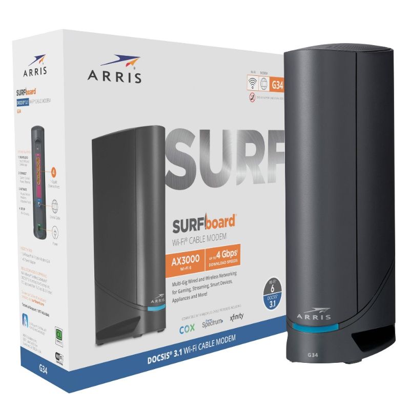 Photo 1 of ARRIS SURFboard DOCSIS 3.1 G34 Gigabit Cable Modem and Wi-Fi 6 Router ARRIS GameStop
