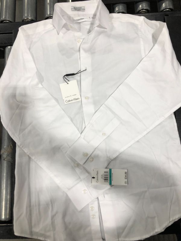 Photo 1 of Calvin Klein Big Boys' Long Sleeve Sateen Dress Shirt, White, 16
