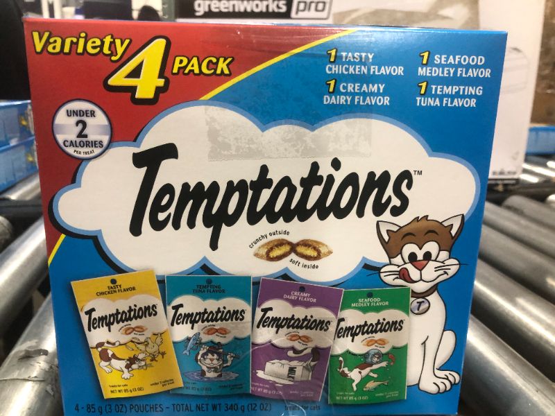 Photo 3 of [2 Qty] Temptations Crunchy and Soft Cat Treats Feline Favorites Variety Pack Seafood Medley, Chicken, Creamy Dairy & Tuna - 3.0 Oz X 4 Pack [EXP 11-21]
