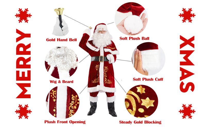 Photo 1 of Adult Santa Claus Costume Christmas Costume 12pcs Set Santa Suit for Men [XL]