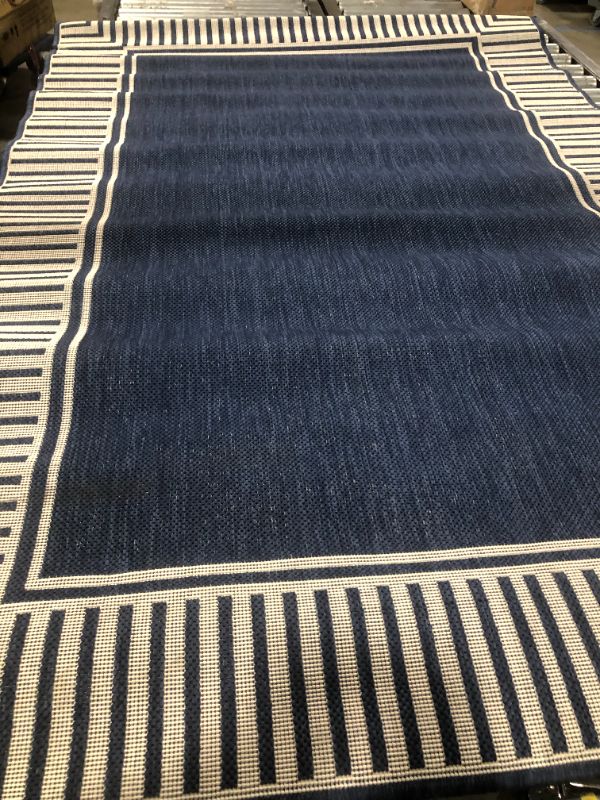 Photo 2 of Asha Simple Border Indoor/Outdoor Navy 9 ft. 6 in. x 12 ft. Area Rug
