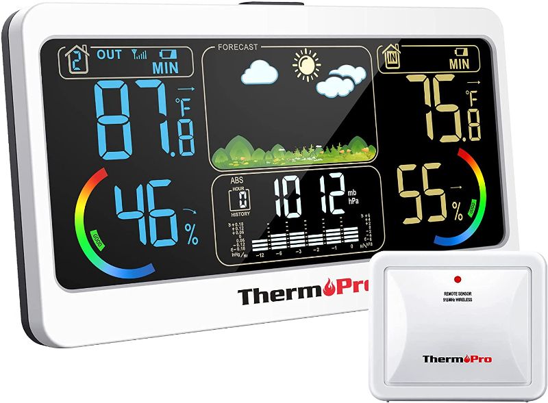 Photo 1 of ThermoPro TP68B Weather Station 500ft Indoor Outdoor Thermometer Wireless, Hygrometer Barometer with Temperature Humidity Sensor, Forecast Weather Thermometers with 7" Large Adjustable LCD Screen
