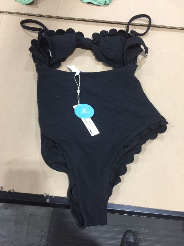 Photo 1 of Black Knotted Scalloped One Piece Swimsuit, Size M