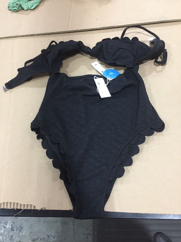 Photo 1 of Black Knotted Scalloped One Piece Swimsuit
