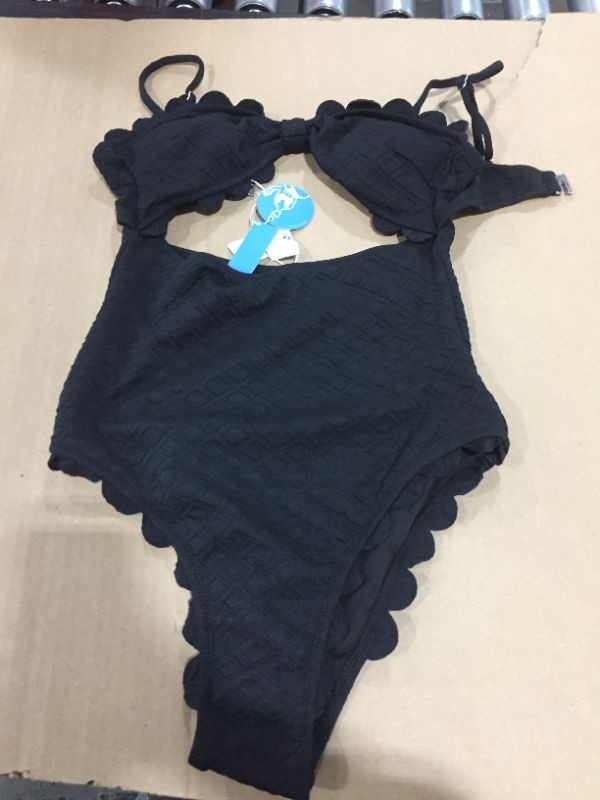 Photo 1 of Black Knotted Scalloped One Piece Swimsuit
