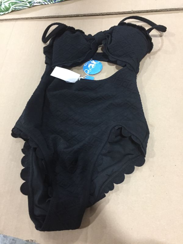 Photo 1 of Black Knotted Scalloped One Piece Swimsuit, Size S