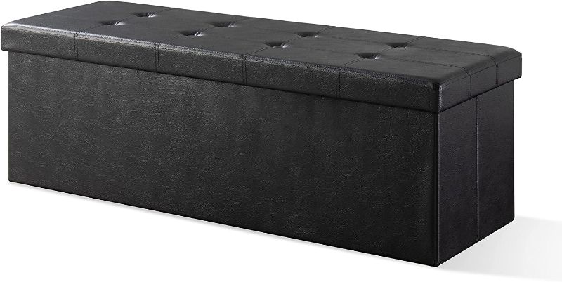 Photo 1 of Best Price Plus Button Design Memory Foam Folding Storage Ottoman Bench with Faux Leather, 45", Black
