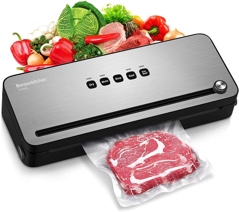 Photo 1 of Bonsenkitchen Vacuum Packing Machine for Foods, Vacuum Sealer with Built-in Cutter for Both Wet and Dry Foods, Vacuum Roll Bags Included
