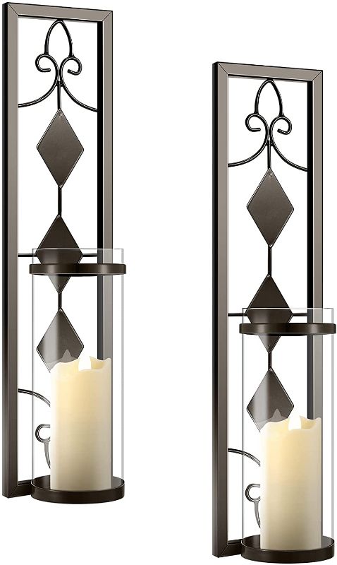 Photo 1 of 2 Set Wall Sconces Candle Holders Metal Wall Decorations Antique-Style Metal Sconces with Battery Operated Candles for Living Room, Bathroom, Dining Room, Patio or Office (Coffee)
