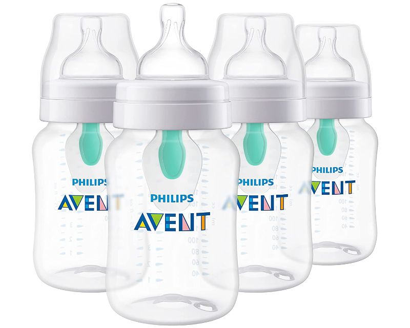 Photo 1 of Philips AVENT Anti-Colic Baby Bottles with AirFree Vent, 9Oz, Clear, SCY703/04, 4 Count
