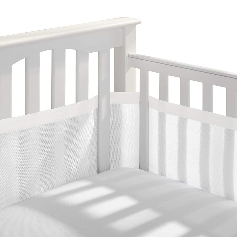 Photo 1 of BreathableBaby Breathable Mesh Crib Liner – Deluxe Muslin Collection – White – Fits Full-Size Four-Sided Slatted and Solid Back Cribs – Anti-Bumper
