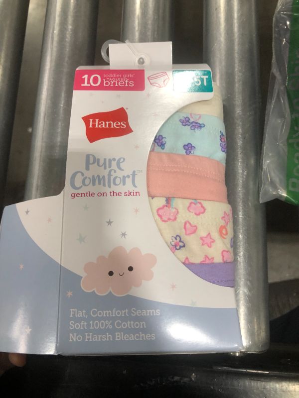 Photo 3 of Hanes Toddler Girls' Pure Comfort Briefs 10-Pack Assorted 4/5T
