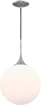 Photo 1 of Westinghouse Lighting 6119500 Moretti Contemporary One-Light LED Indoor Pendant Light, Brushed Nickel Finish, Frosted Opal Glass