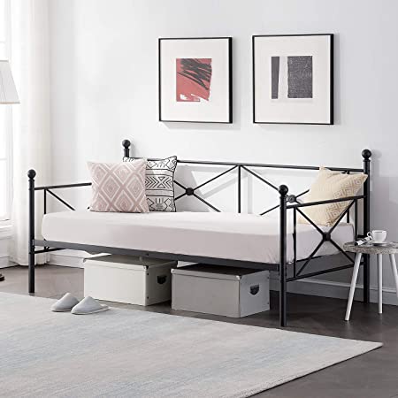 Photo 1 of VECELO Classic Metal Daybed Frame Multifunctional Mattress Foundation/Bed Sofa with Headboard, Twin, Black