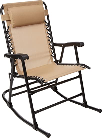 Photo 1 of Amazon Basics Outdoor Textilene Zero Gravity Folding Lounge Rocker with Pillow, Beige