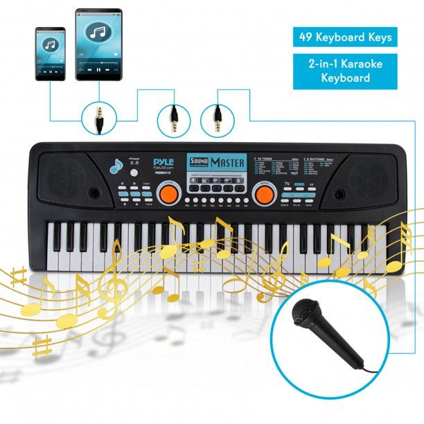 Photo 1 of PYLE PKBRD4112 - Digital Musical Karaoke Keyboard - Portable Electronic Piano Keyboard with Built-in Rechargeable Battery & Wired Microphone (49 Keys)