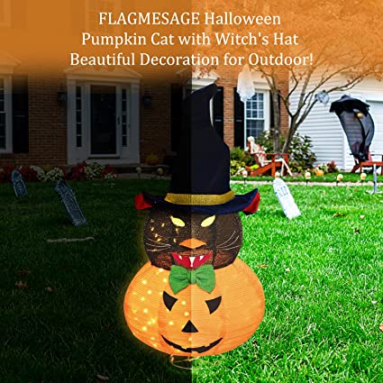 Photo 1 of  Pre-lit Light Up Halloween Black Cat and Jack O' Lantern Pumpkin Collapsible Holiday Decor for Home Indoor and Outdoor 